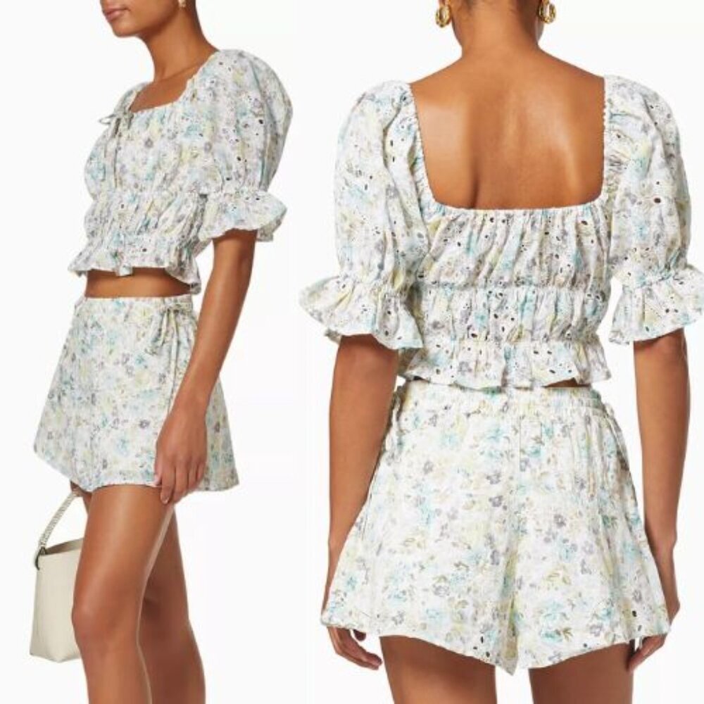 MINKPINK Irwin Floral Puff Sleeve Crop Top Size XS 51572